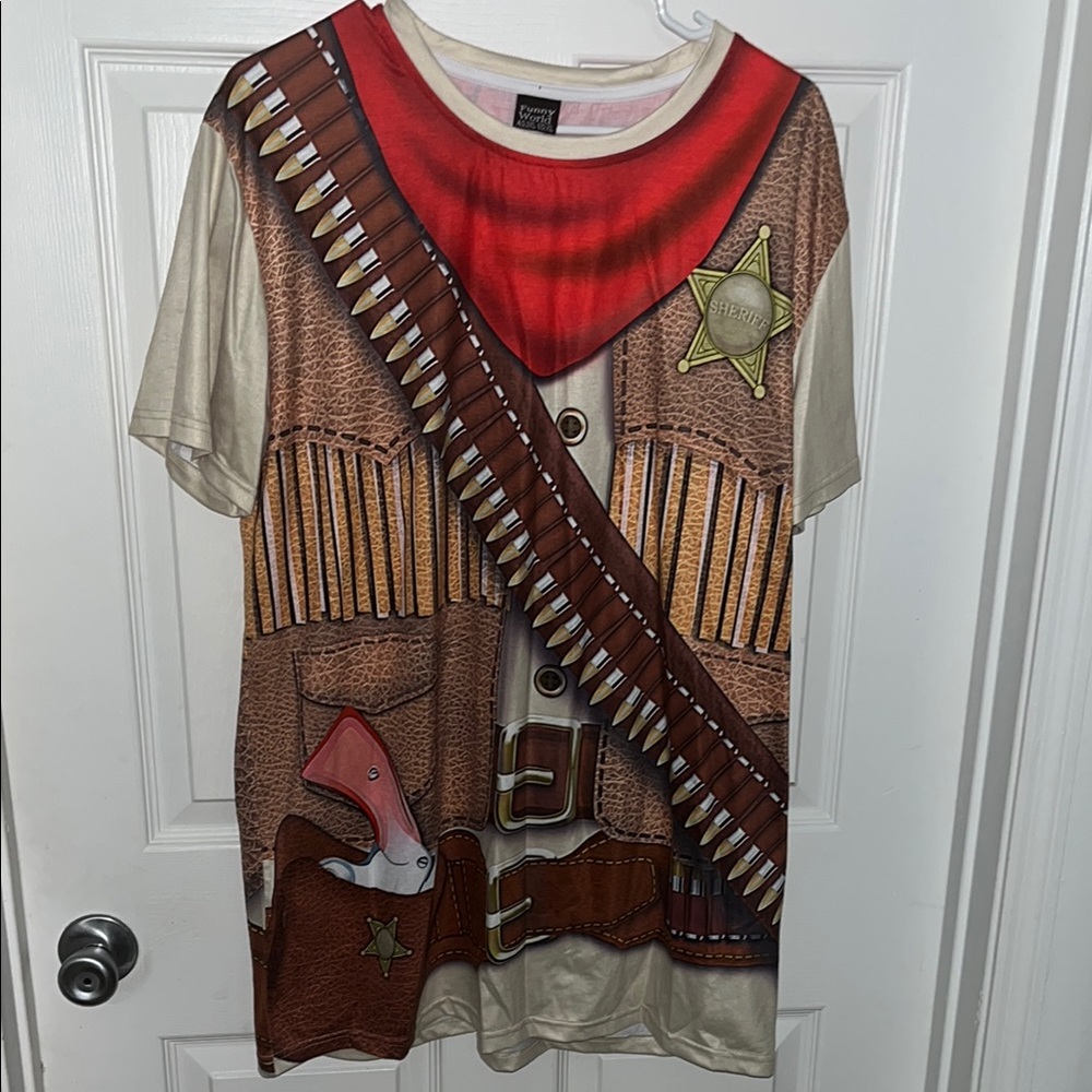 Cowboy Sheriff mens Shirt - Red and Brown